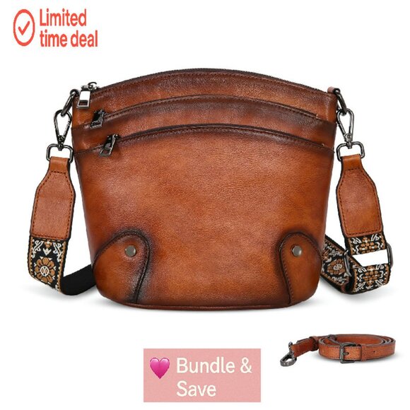 Leather Crossbody Bag with Multiple Pockets, Adjustable Straps, Travel Ready - Picture 1 of 8